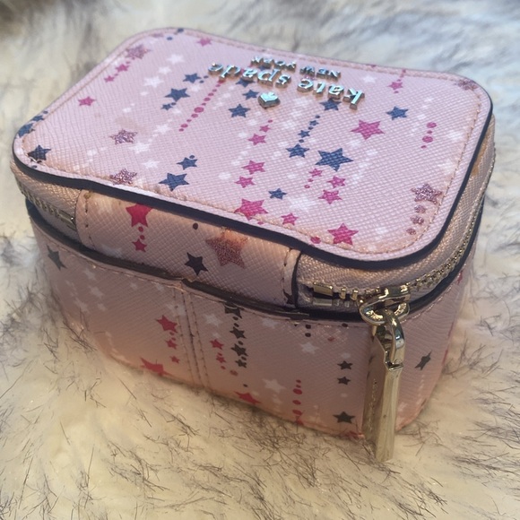 💓🌟KATE SPADE STACI TWINKLE PINK MULTI PRINT TRAVEL LEATHER JEWELRY BOX 🌟💓 - Picture 4 of 8
